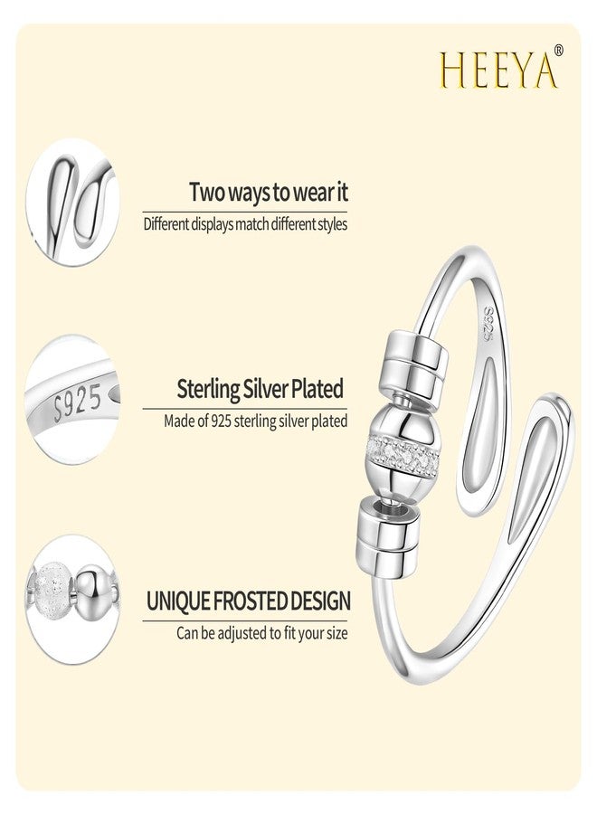 HEEYA Anxiety Rings for Women,Sterling Silver Plated Rings to my daughter,Adjustable Spinner Ring with Ball Bead,White Gold Anxiety Fidget Rings for Women,Thumb Ring for Birthday,Christmas with Gift Card - Image 2